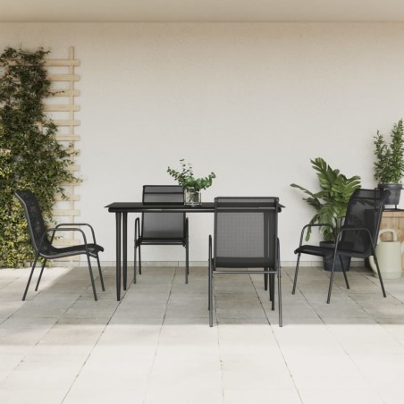 Set da Pranzo da Giardino 5 pz Nero in Acciaio e Textilene