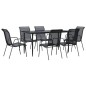 Set da Pranzo da Giardino 7 pz Nero in Acciaio e Textilene Set da Pranzo da Giardino 7 pz Nero in Acciaio e Textilene
