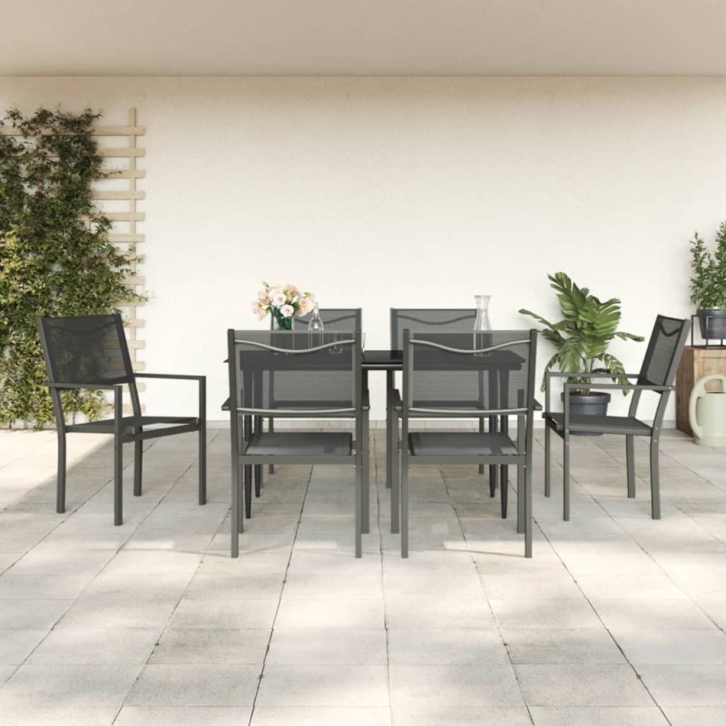 Set da Pranzo da Giardino 7 pz Nero in Acciaio e Textilene Set da Pranzo da Giardino 7 pz Nero in Acciaio e Textilene