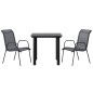 Set da Pranzo da Giardino 3 pz Nero in Acciaio e Textilene