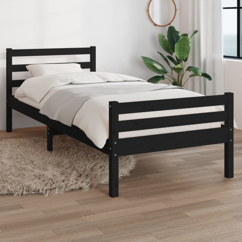 Giroletto Nero in Legno Massello 75x190 cm 2FT6 Small Single