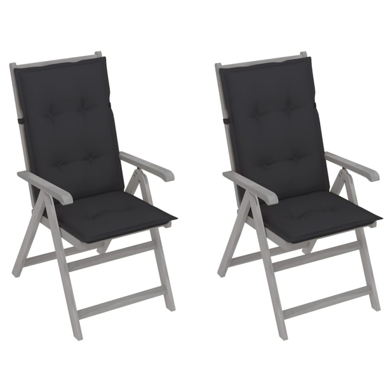 Sedie da Giardino Reclinabili 2 pz con Cuscini Massello Acacia Sedie da Giardino Reclinabili 2 pz con Cuscini Massello Acacia