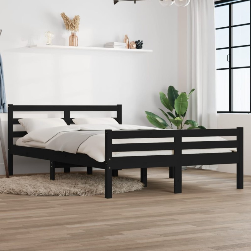 Giroletto Nero in Legno Massello 135x190 cm 4FT6 Double Giroletto Nero in Legno Massello 135x190 cm 4FT6 Double