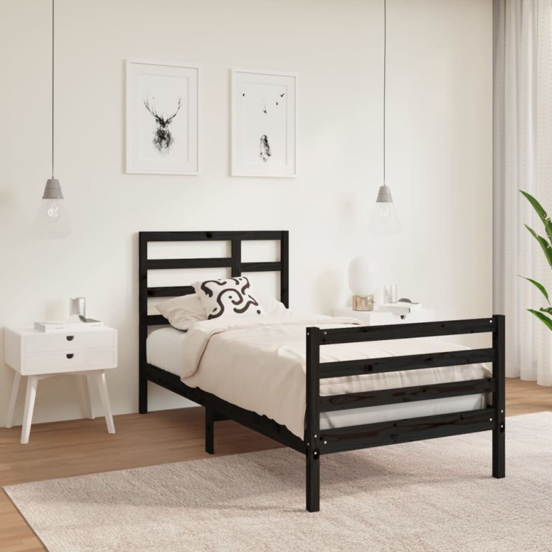 Giroletto Nero in Legno Massello 75x190 cm 2FT6 Small Single Giroletto Nero in Legno Massello 75x190 cm 2FT6 Small Single