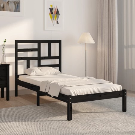 Giroletto Nero in Legno Massello 75x190 cm 2FT6 Small Single