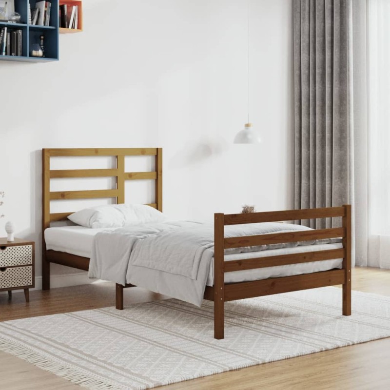 vidaXL Giroletto senza Materasso Ambra Legno Massello Pino 90x200 cm vidaXL Giroletto senza Materasso Ambra Legno Massello Pino 90x200 cm