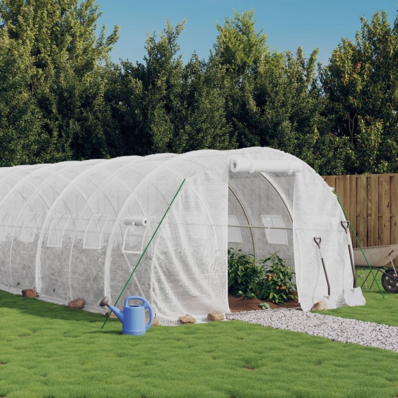 Serra con Telaio in Acciaio Bianco 36 m² 12x3x2 m Serra con Telaio in Acciaio Bianco 36 m² 12x3x2 m