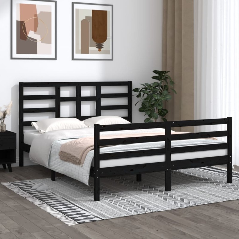 Giroletto Nero in Legno Massello 150x200 cm 5FT King Size Giroletto Nero in Legno Massello 150x200 cm 5FT King Size