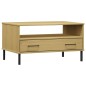 Tavolino Gambe Metallo Marrone 85x50x45 cm Legno Massello OSLO Tavolino Gambe Metallo Marrone 85x50x45 cm Legno Massello OSLO