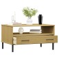 Tavolino Gambe Metallo Marrone 85x50x45 cm Legno Massello OSLO Tavolino Gambe Metallo Marrone 85x50x45 cm Legno Massello OSLO