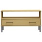 Tavolino Gambe Metallo Marrone 85x50x45 cm Legno Massello OSLO Tavolino Gambe Metallo Marrone 85x50x45 cm Legno Massello OSLO