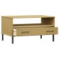 Tavolino Gambe Metallo Marrone 85x50x45 cm Legno Massello OSLO Tavolino Gambe Metallo Marrone 85x50x45 cm Legno Massello OSLO