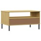 Tavolino Gambe Metallo Marrone 85x50x45 cm Legno Massello OSLO Tavolino Gambe Metallo Marrone 85x50x45 cm Legno Massello OSLO