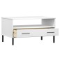 vidaXL Tavolino Gambe Metallo Bianco 85x50x45 cm Legno Massello OSLO vidaXL Tavolino Gambe Metallo Bianco 85x50x45 cm Legno Massello OSLO