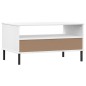vidaXL Tavolino Gambe Metallo Bianco 85x50x45 cm Legno Massello OSLO vidaXL Tavolino Gambe Metallo Bianco 85x50x45 cm Legno Massello OSLO