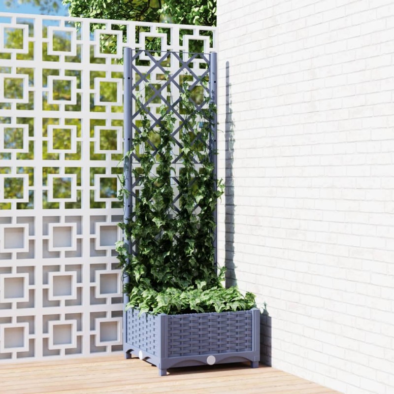 Fioriera da Giardino e Graticcio Grigio Scuro 40x40x121,5 cm PP Fioriera da Giardino e Graticcio Grigio Scuro 40x40x121,5 cm PP
