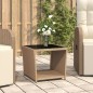Tavolino con Piano Vetro Beige in Polyrattan e Vetro Temperato Tavolino con Piano Vetro Beige in Polyrattan e Vetro Temperato