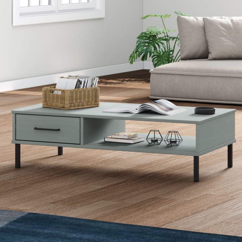Tavolino Salotto Gambe Metallo Grigio Legno Massello Pino OSLO Tavolino Salotto Gambe Metallo Grigio Legno Massello Pino OSLO