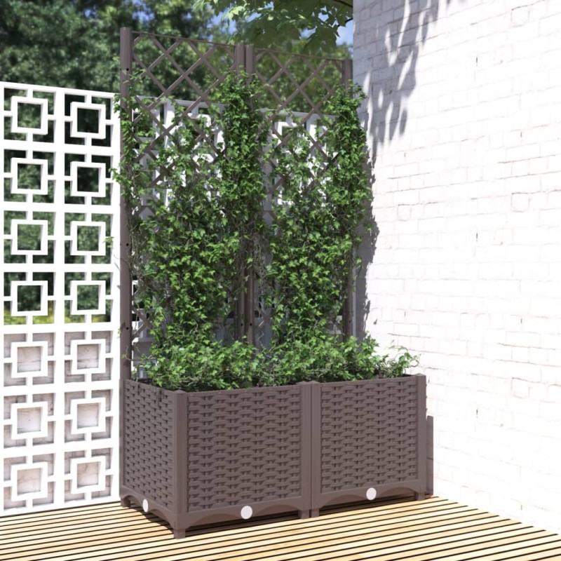 Fioriera da Giardino con Graticcio Marrone 80x40x136 cm in PP Fioriera da Giardino con Graticcio Marrone 80x40x136 cm in PP