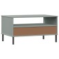 Tavolino Gambe Metallo Grigio 85x50x45 cm Legno Massello OSLO Tavolino Gambe Metallo Grigio 85x50x45 cm Legno Massello OSLO