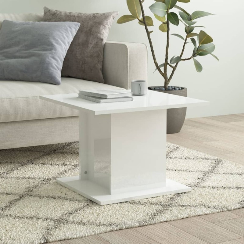 Tavolino da Salotto Bianco Lucido 55,5x55,5x40 cm in Truciolato Tavolino da Salotto Bianco Lucido 55,5x55,5x40 cm in Truciolato