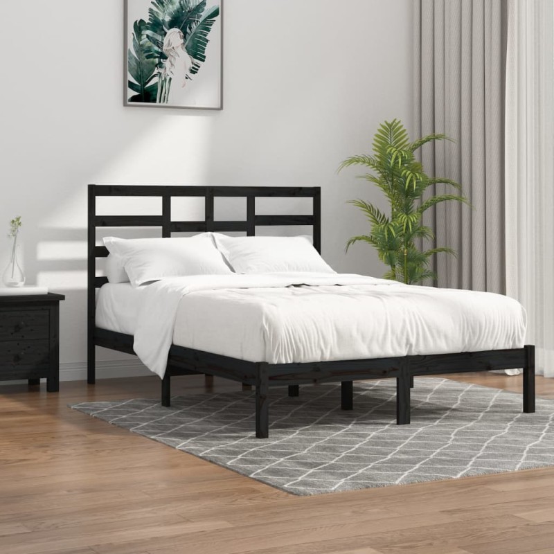 Giroletto Nero in Legno Massello 120x190 cm 4FT Small Double Giroletto Nero in Legno Massello 120x190 cm 4FT Small Double