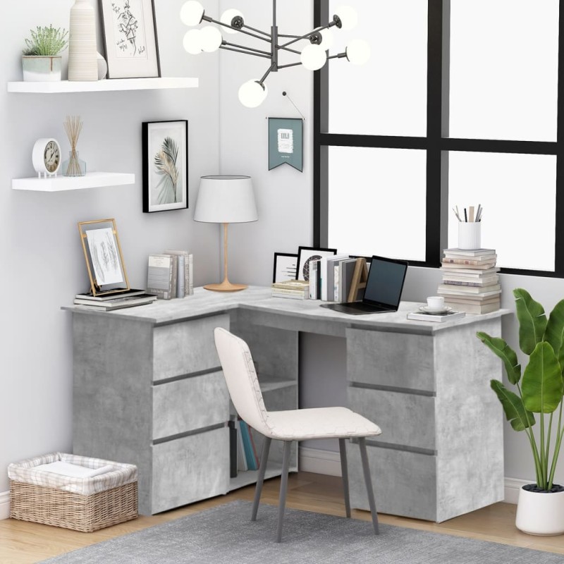 Scrivania ad Angolo Grigio Cemento 145x100x76 cm in Truciolato