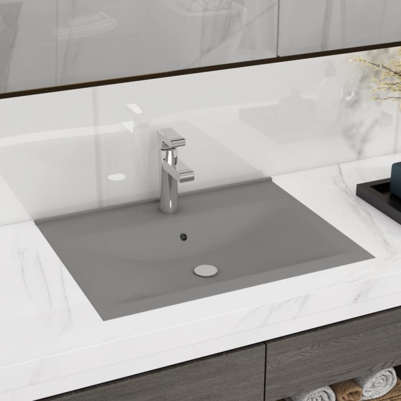 Lavabo con Foro Rubinetto Grigio Chiaro Opaco 60x46 cm Ceramica Lavabo con Foro Rubinetto Grigio Chiaro Opaco 60x46 cm Ceramica