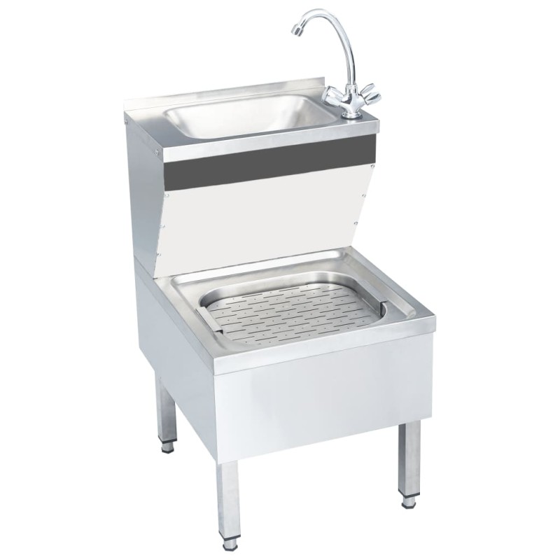 Lavandino Commerciale con Rubinetto da Pavimento Acciaio Inox Lavandino Commerciale con Rubinetto da Pavimento Acciaio Inox