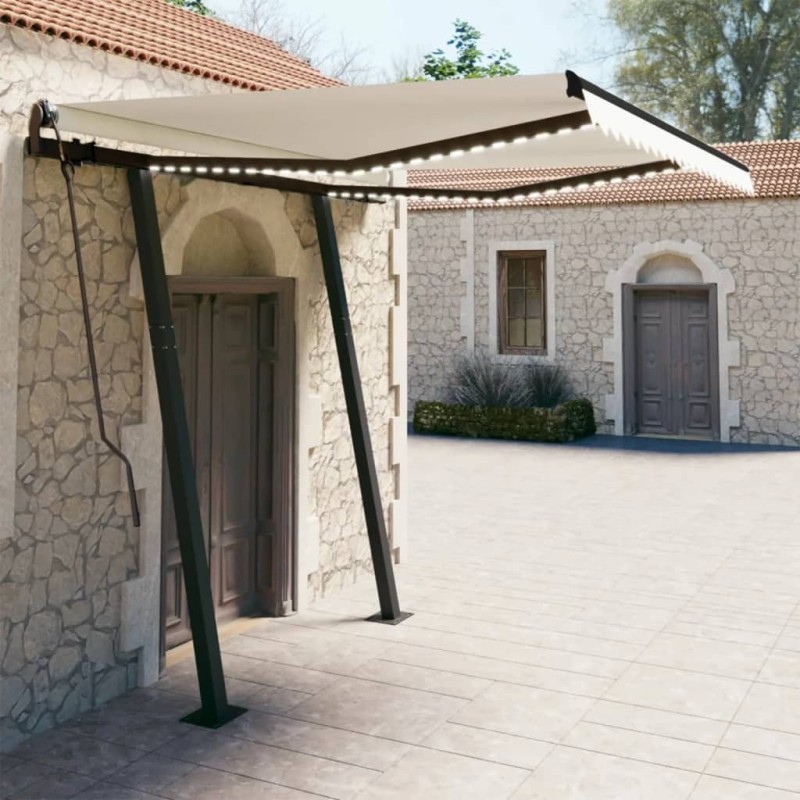 Tenda da Sole Automatica con Sensore Vento e LED 3x2,5cm Crema Tenda da Sole Automatica con Sensore Vento e LED 3x2,5cm Crema