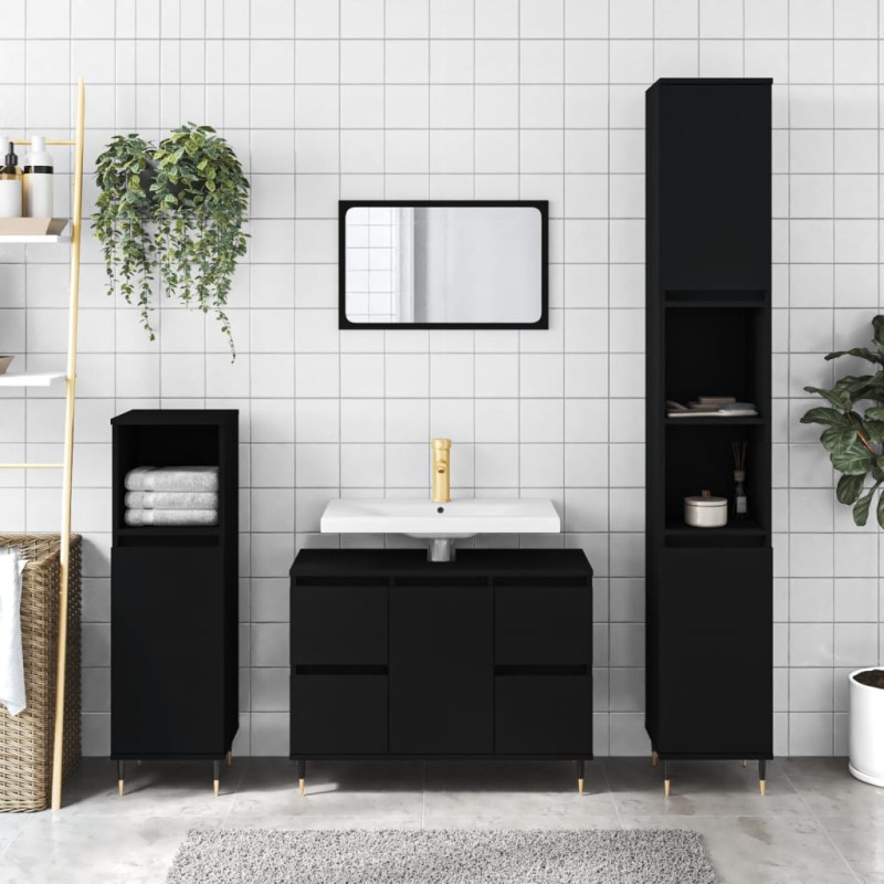 vidaXL Mobile da Bagno Nero 80x33x60 cm in Legno Multistrato vidaXL Mobile da Bagno Nero 80x33x60 cm in Legno Multistrato