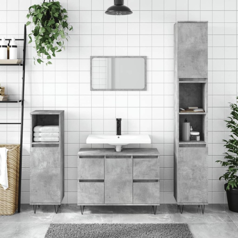 Armadietto da Bagno Grigio Cemento 80x33x60cm Legno Multistrato Armadietto da Bagno Grigio Cemento 80x33x60cm Legno Multistrato
