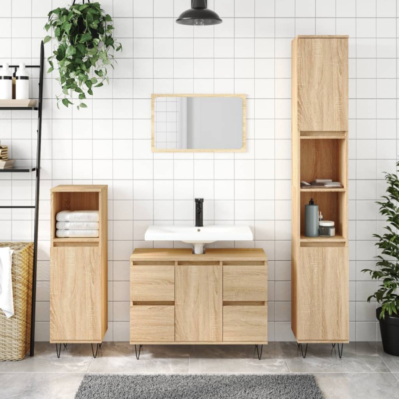 Mobile da Bagno Rovere Sonoma 80x33x60 cm in Legno Multistrato Mobile da Bagno Rovere Sonoma 80x33x60 cm in Legno Multistrato
