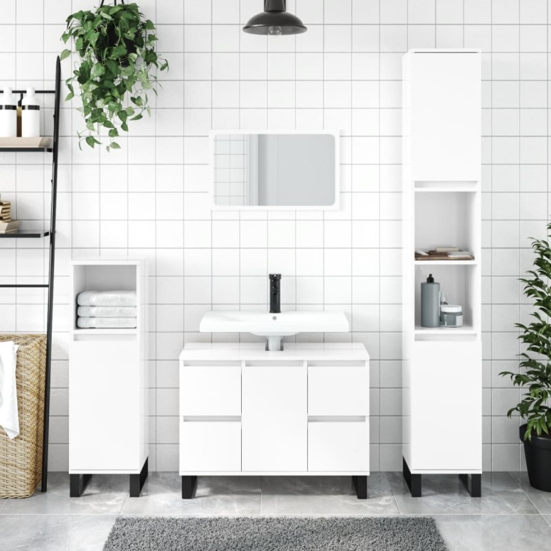 vidaXL Armadietto Bagno Bianco Lucido 30x30x100cm in Legno Multistrato vidaXL Armadietto Bagno Bianco Lucido 30x30x100cm in Legno Multistrato