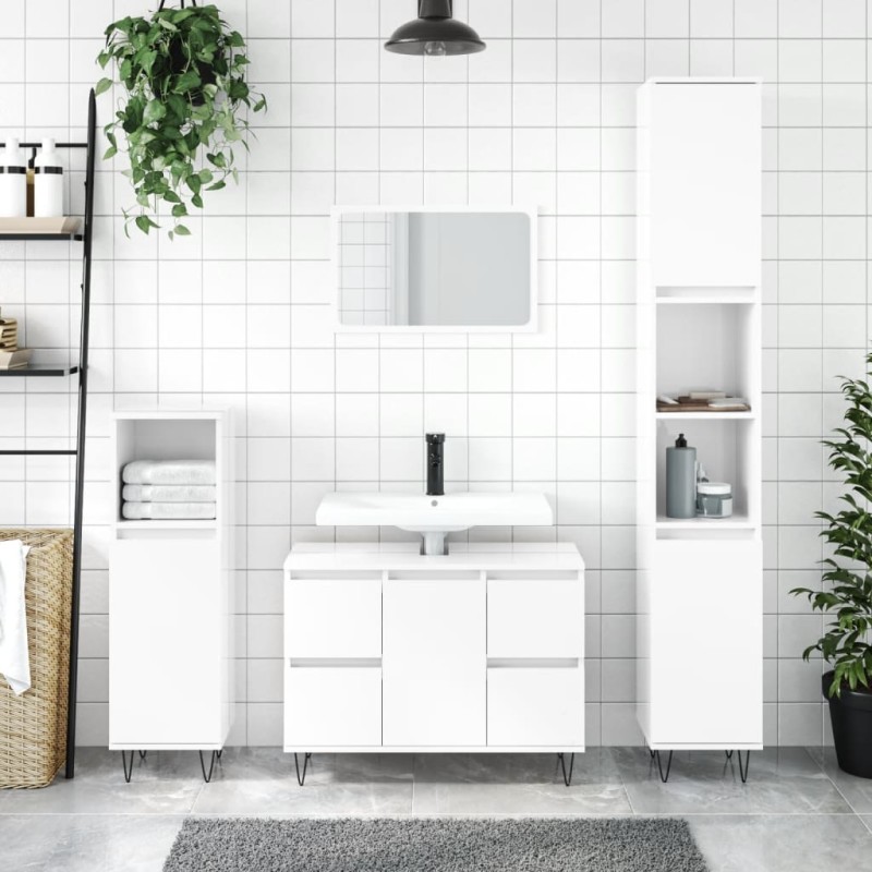 Armadietto Bagno Bianco Lucido 80x33x60cm in Legno Multistrato Armadietto Bagno Bianco Lucido 80x33x60cm in Legno Multistrato
