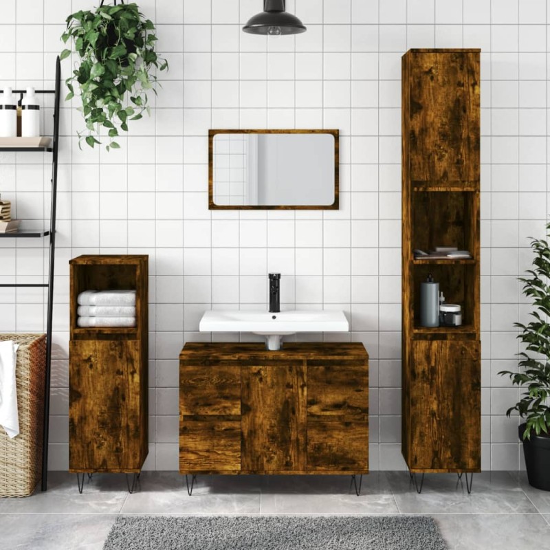 Armadietto Bagno Rovere Fumo 80x33x60 cm in Legno Multistrato Armadietto Bagno Rovere Fumo 80x33x60 cm in Legno Multistrato