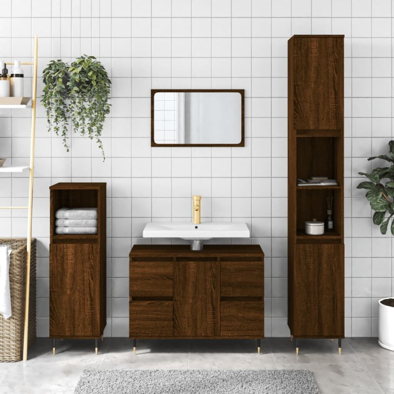 Armadietto Bagno Rovere Marrone 80x33x60cm in Legno Multistrato Armadietto Bagno Rovere Marrone 80x33x60cm in Legno Multistrato