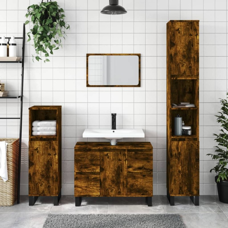 Armadietto Bagno Rovere Fumo 30x30x100 cm in Legno Multistrato Armadietto Bagno Rovere Fumo 30x30x100 cm in Legno Multistrato
