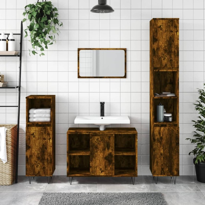 Armadietto Bagno Rovere Fumo 80x33x60 cm in Legno Multistrato Armadietto Bagno Rovere Fumo 80x33x60 cm in Legno Multistrato
