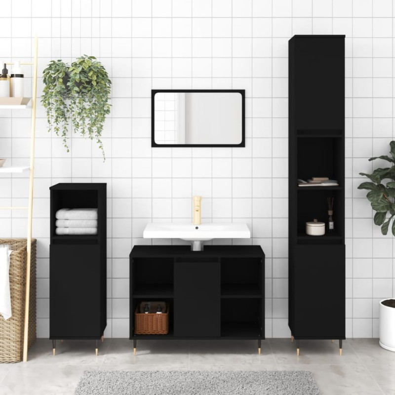 Mobile da Bagno Nero 80x33x60 cm in Legno Multistrato Mobile da Bagno Nero 80x33x60 cm in Legno Multistrato