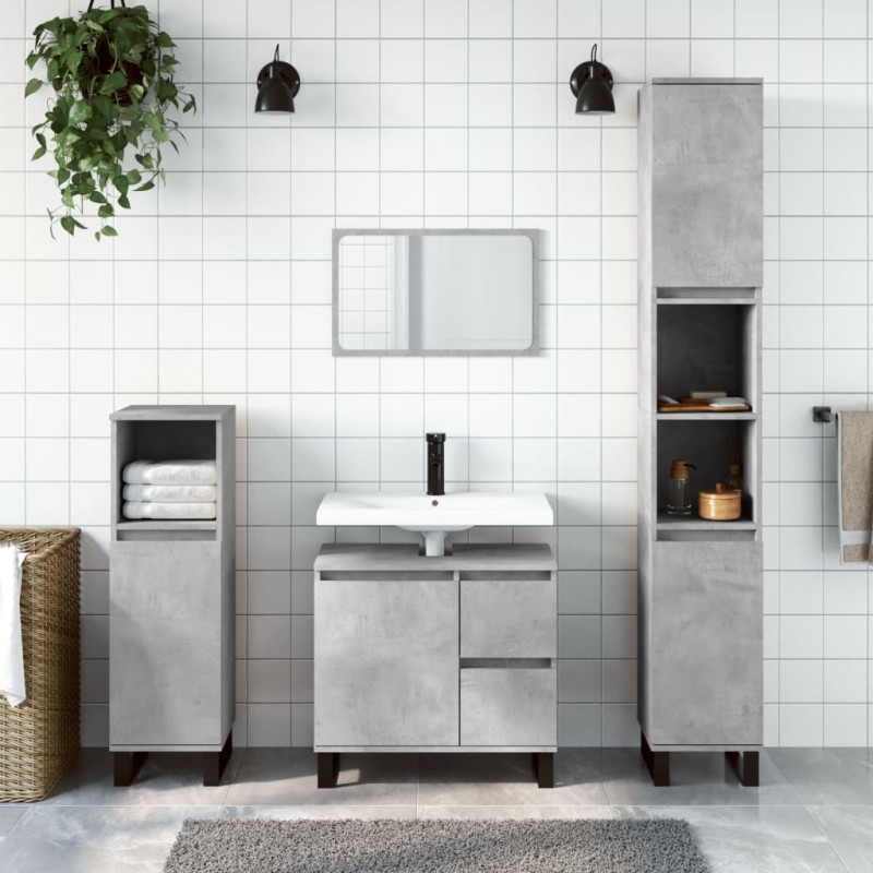Armadietto da Bagno Grigio Cemento 65x33x60cm Legno Multistrato Armadietto da Bagno Grigio Cemento 65x33x60cm Legno Multistrato
