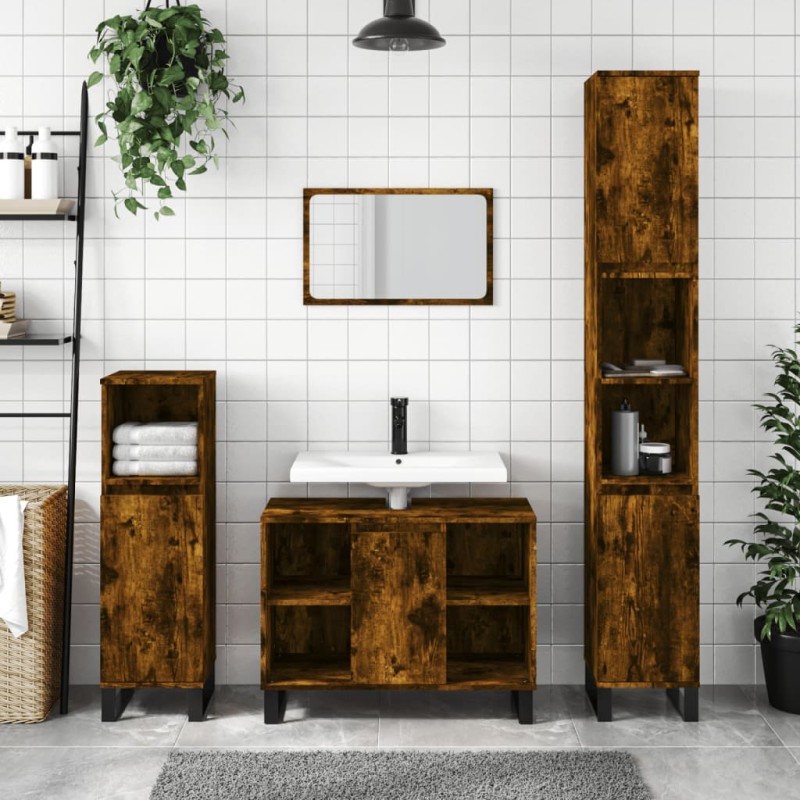Armadietto Bagno Rovere Fumo 80x33x60 cm in Legno Multistrato Armadietto Bagno Rovere Fumo 80x33x60 cm in Legno Multistrato