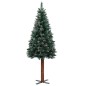 Albero di Natale Sottile Legno Vero Verde con Neve Bianca 210cm
