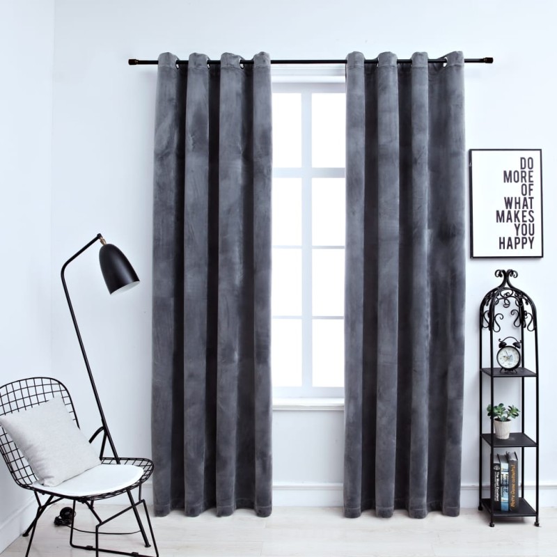 Tende Oscuranti con Anelli 2 pz Antracite in Velluto 140x245 cm Tende Oscuranti con Anelli 2 pz Antracite in Velluto 140x245 cm