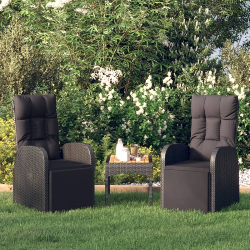 Sedie Reclinabili da Giardino con Cuscini 2pz Nero Polyrattan Sedie Reclinabili da Giardino con Cuscini 2pz Nero Polyrattan