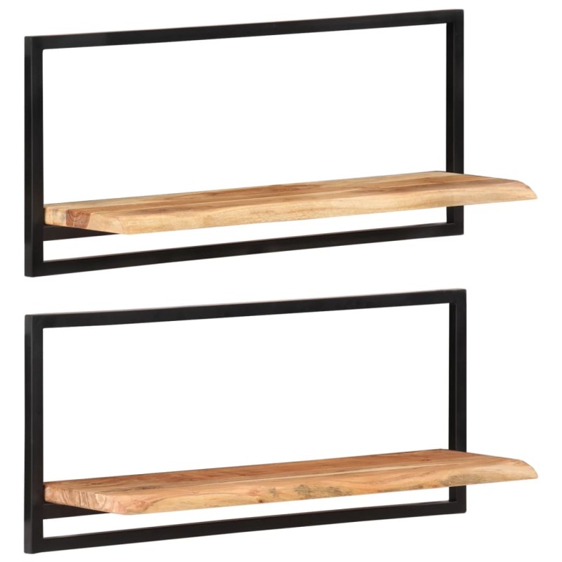 Mensole Parete 2pz 80x25x35 cm Legno Massello Acacia e Acciaio Mensole Parete 2pz 80x25x35 cm Legno Massello Acacia e Acciaio