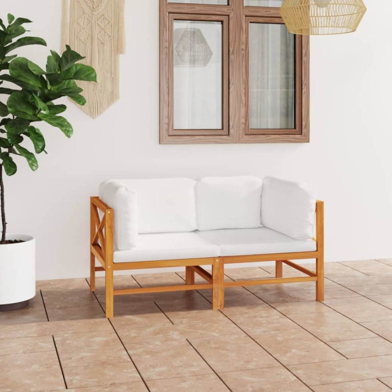 Divano da Giardino 2 Posti Cuscini Crema Legno Massello di Teak Divano da Giardino 2 Posti Cuscini Crema Legno Massello di Teak