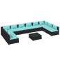 Set Divani da Giardino 11 pz con Cuscini in Polyrattan Nero Set Divani da Giardino 11 pz con Cuscini in Polyrattan Nero