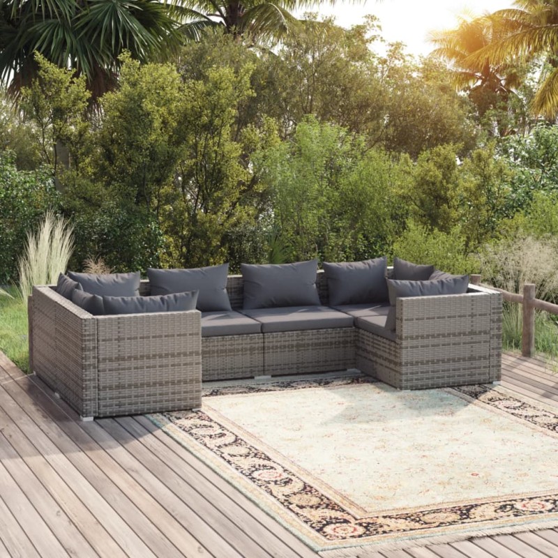 vidaXL Set Divani da Giardino 6 pz con Cuscini in Polyrattan Grigio vidaXL Set Divani da Giardino 6 pz con Cuscini in Polyrattan Grigio