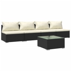 vidaXL Set Divani da Giardino 5 pz con Cuscini in Polyrattan Nero